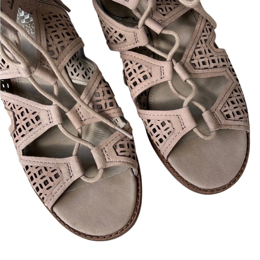 Like New Vince Camuto Leather Rollera Low Wedge Sandals - Wide Width - Picture 5 of 9